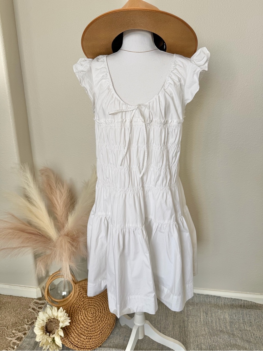 NWT Free Assembly- 100% Cotton White Ruffle Sleeve Sundress